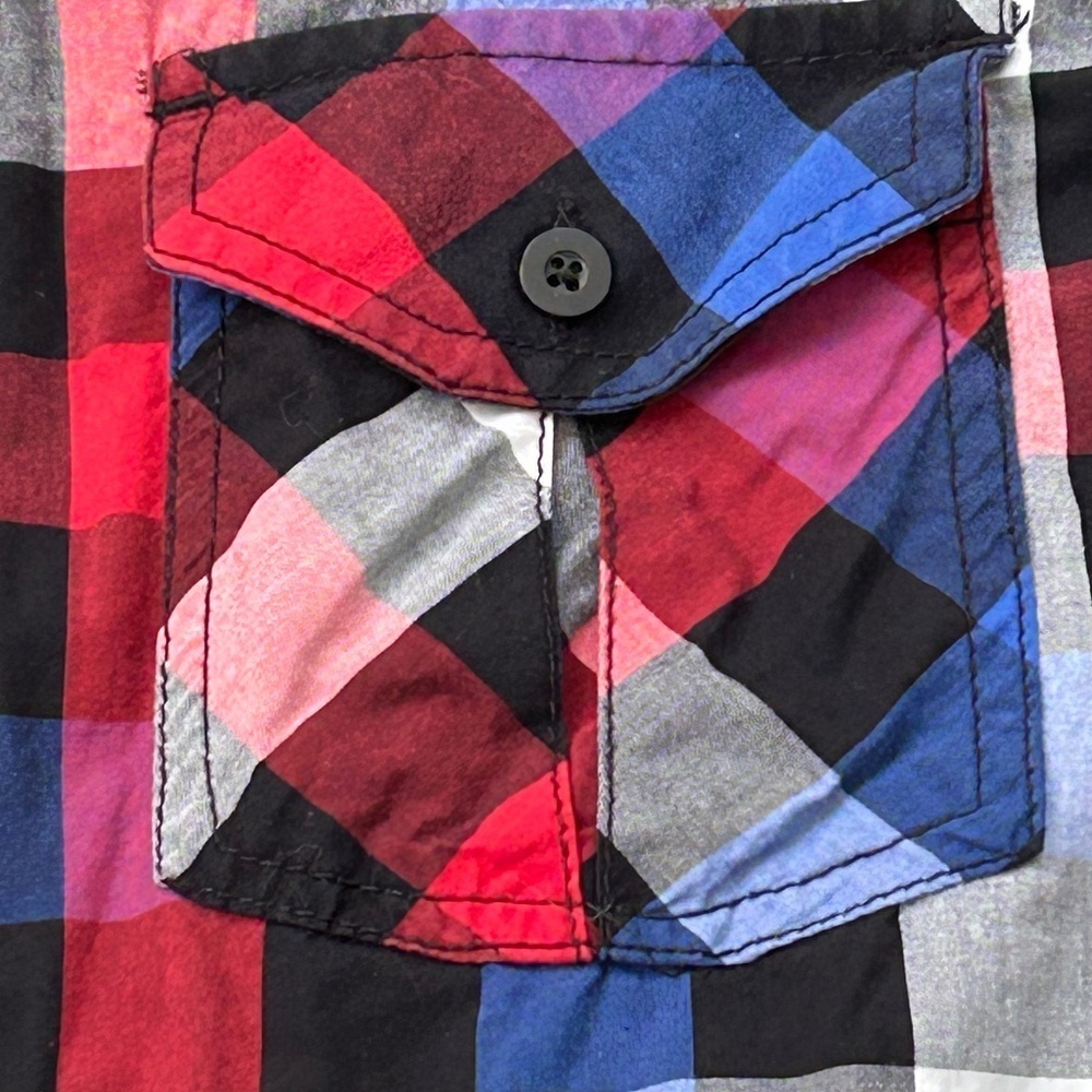 Eighty Eight Red/Black/Blue/White Button Down Shirt w/ Roll Up Sleeve Sz L - Picture 3 of 9